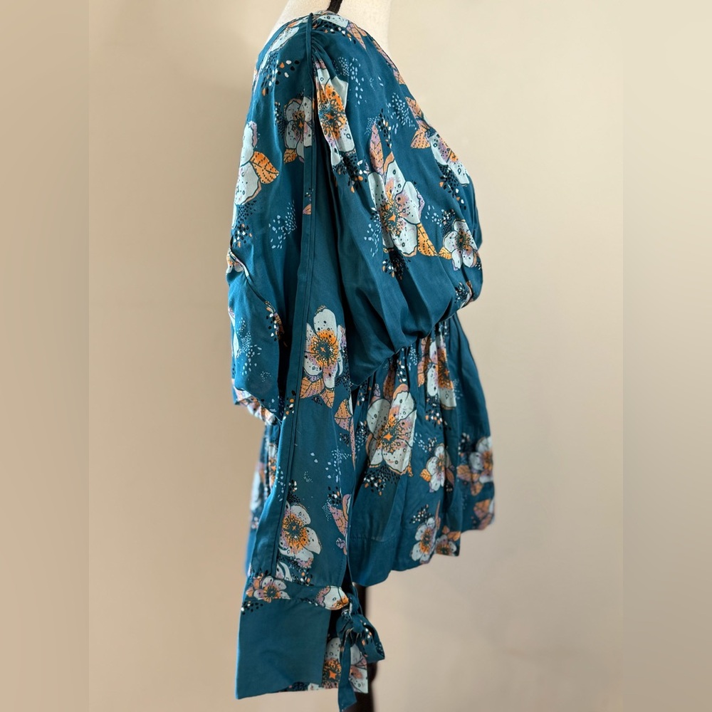 Free People teal floral boho top dolman long sleeve SZ XS - Picture 2 of 14